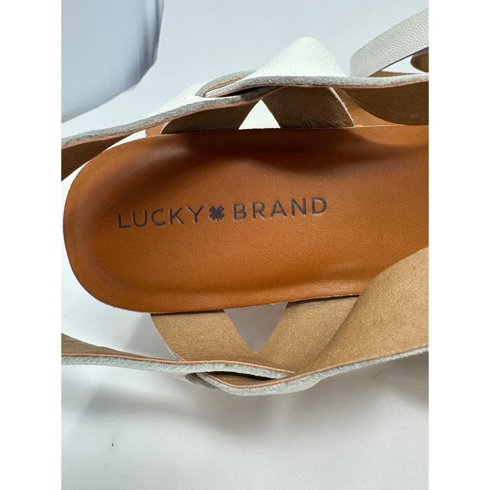 Lucky Brand Ginny Womens White Leather Rainbow Striped‎ Platform Wedge Sz 8.5